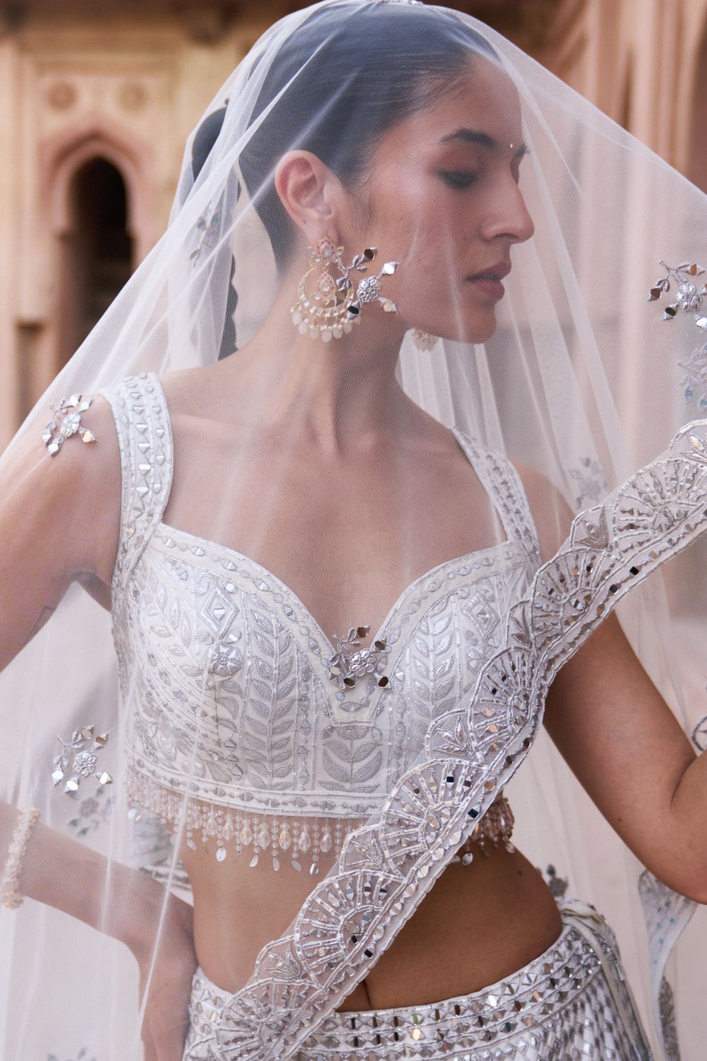 CHAANDNI — Ivory Raw Silk Lehenga Set