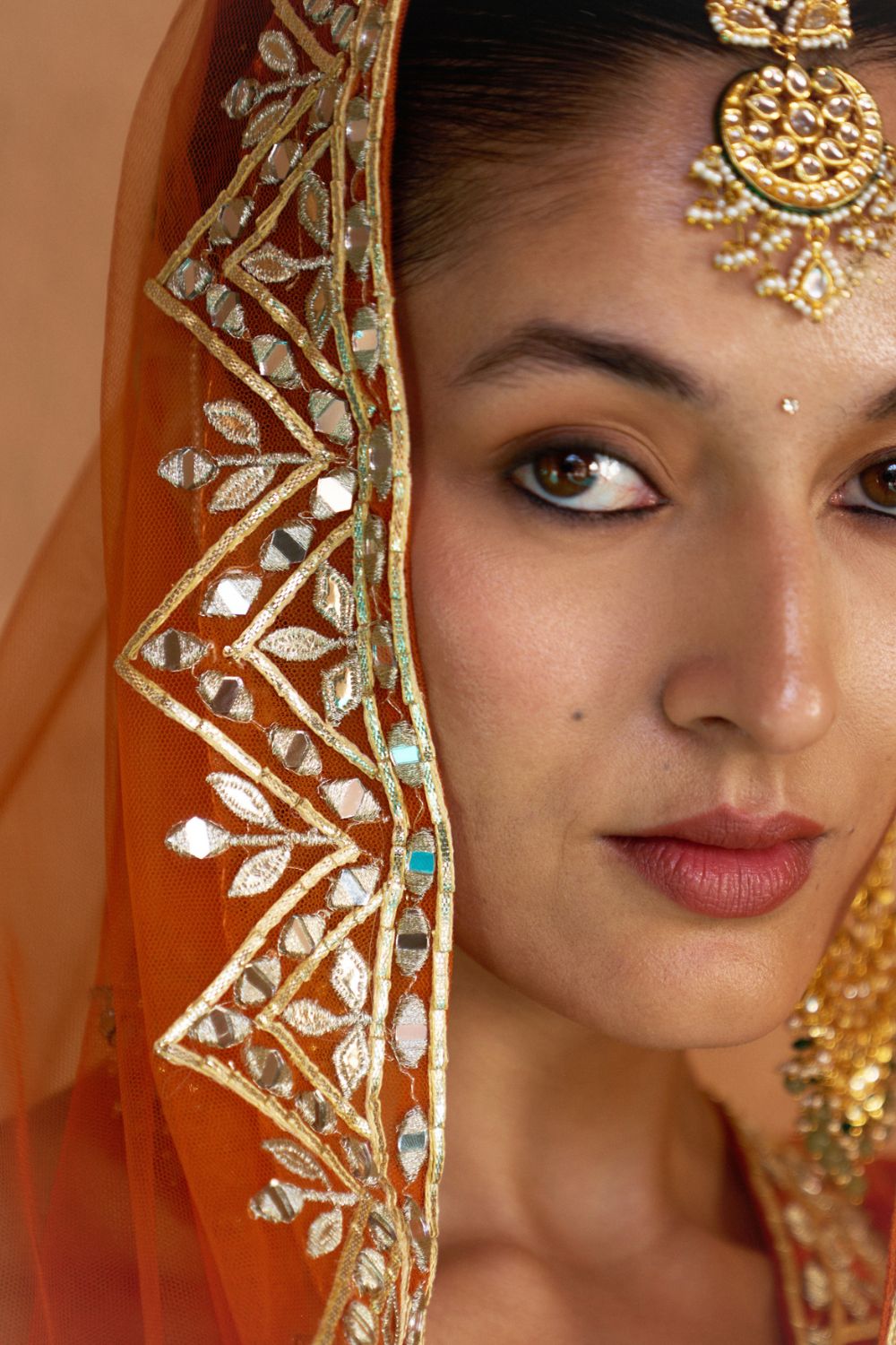 TEJ — Rust Orange Organza Lehenga Set