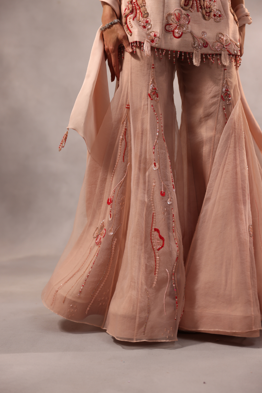 Powder Pink Embroidered Sharara Set of 3