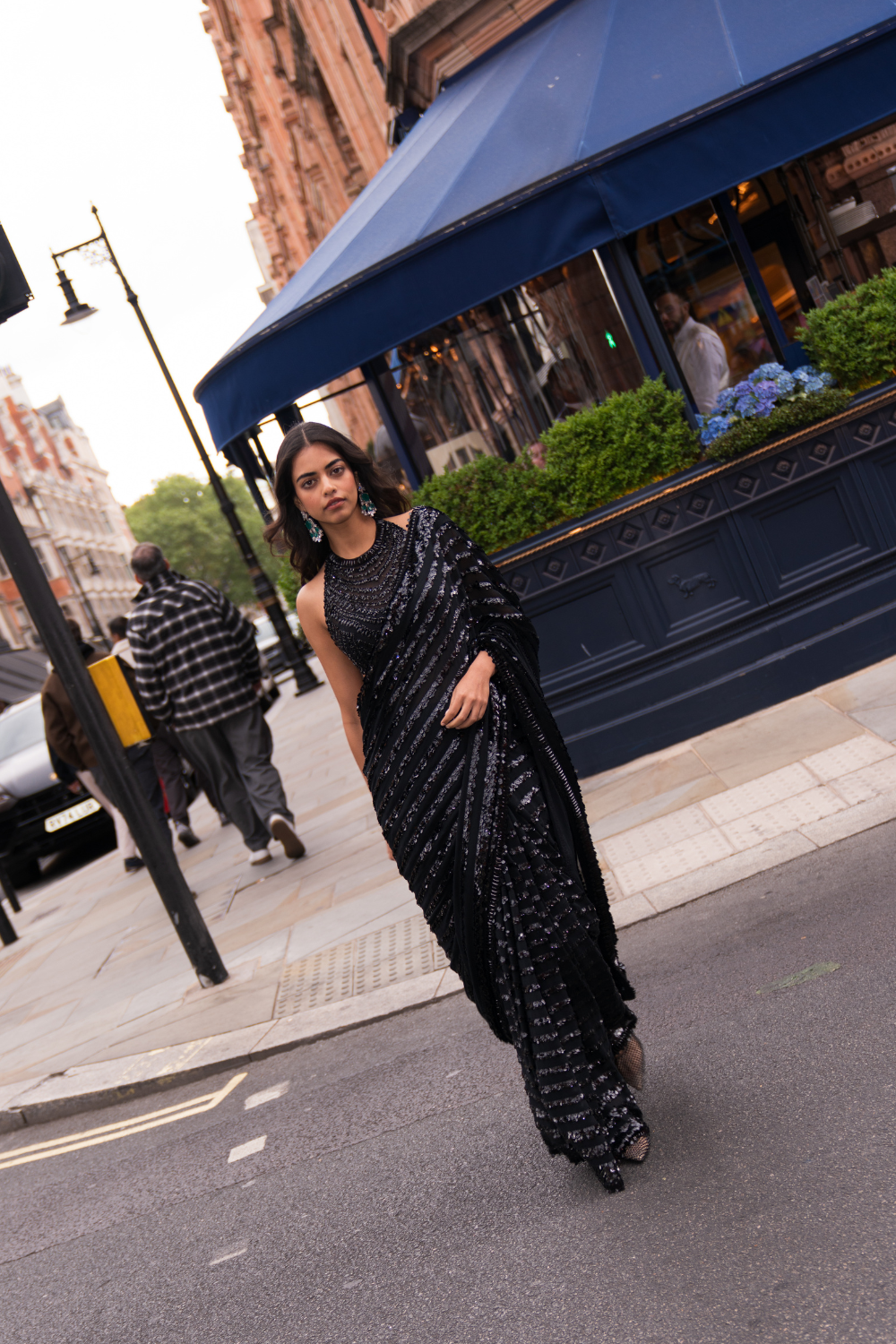Black Sequin & Crystal Saree