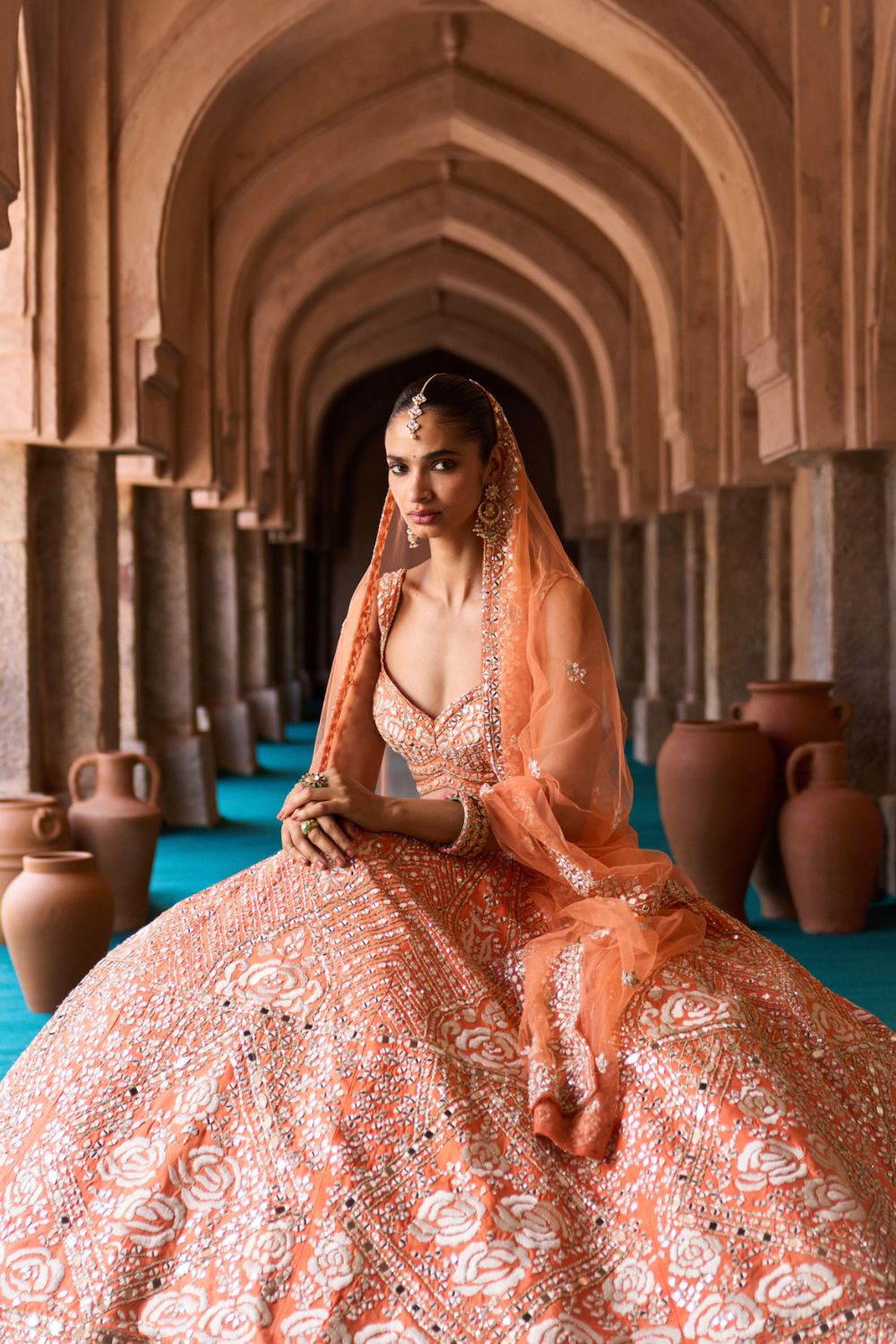 SURAJ — Orange Raw Silk Lehenga Set