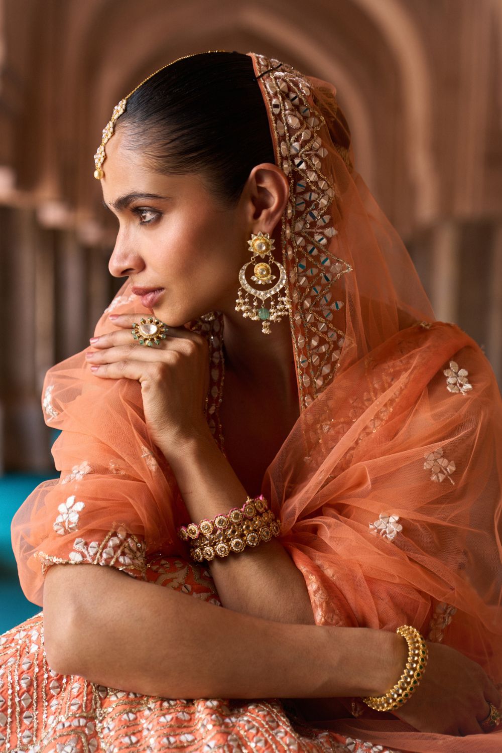 SURAJ — Orange Raw Silk Lehenga Set