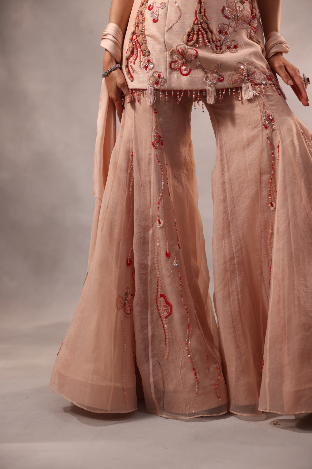 Powder Pink Embroidered Sharara Set of 3