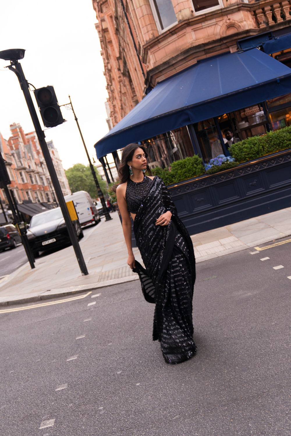 Black Sequin & Crystal Saree