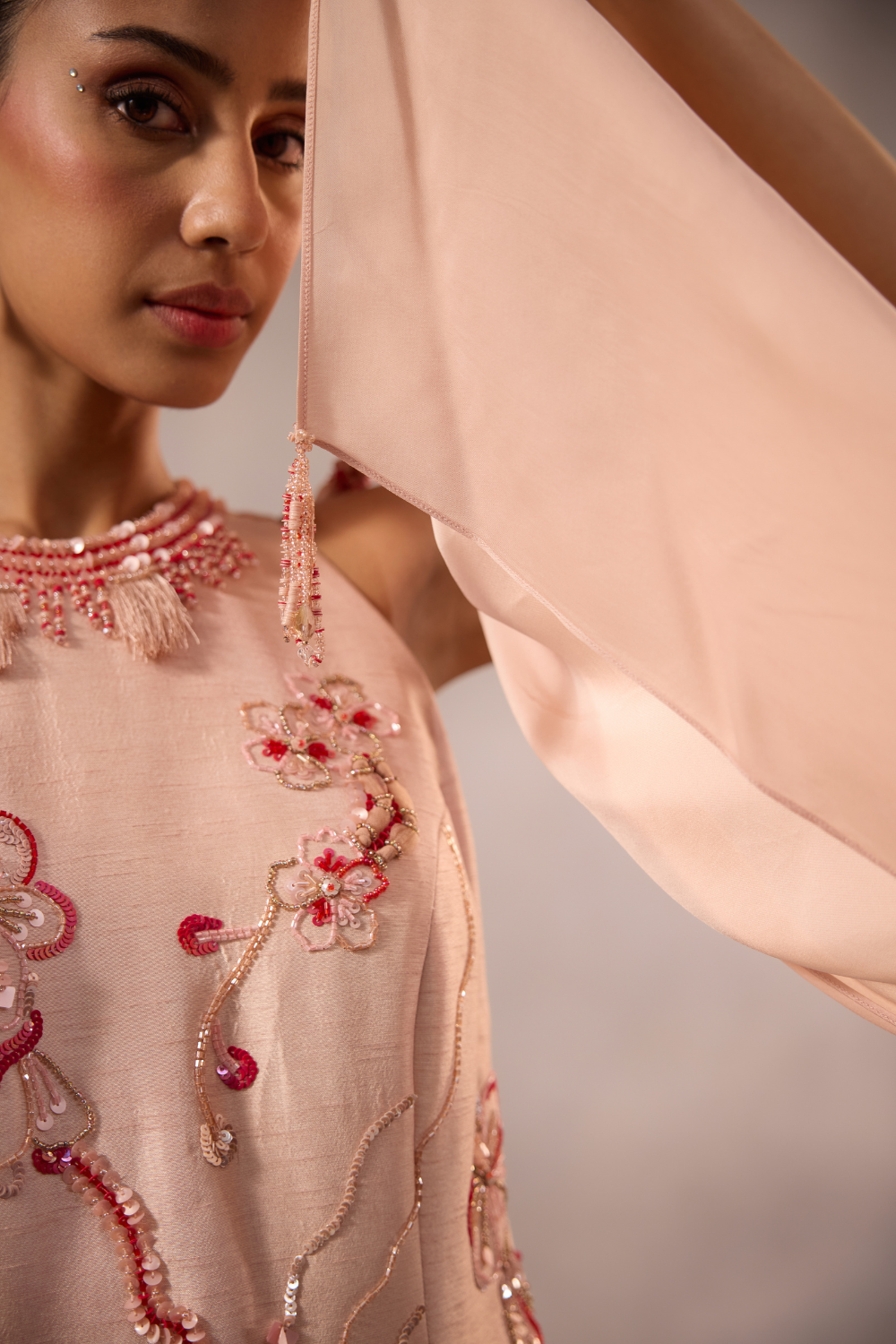Powder Pink Embroidered Sharara Set of 3