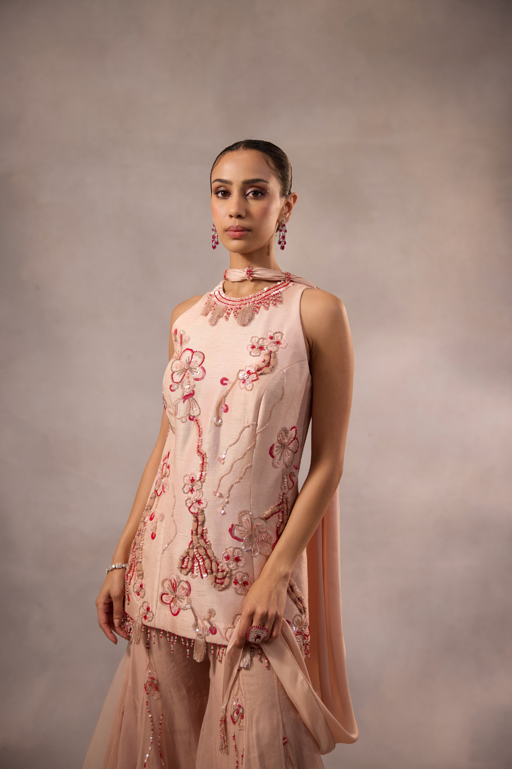 Powder Pink Embroidered Sharara Set of 3