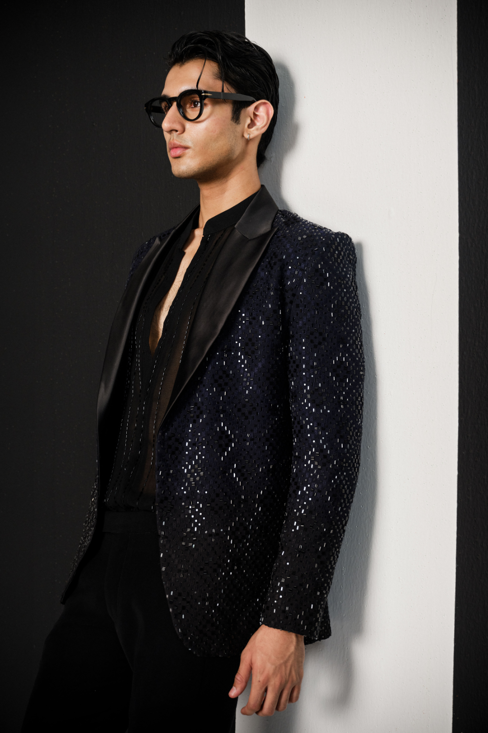 Navy blue cutdana jacket