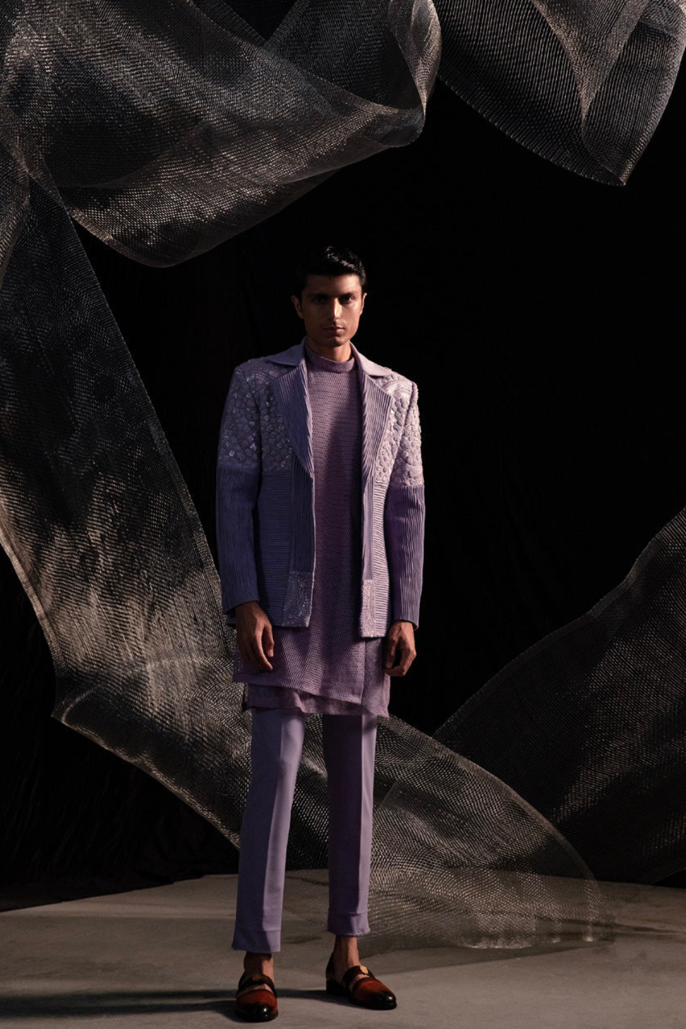 Indowestern With Ai Designed Bead And Resam Work With Signayure Mesh Kurta