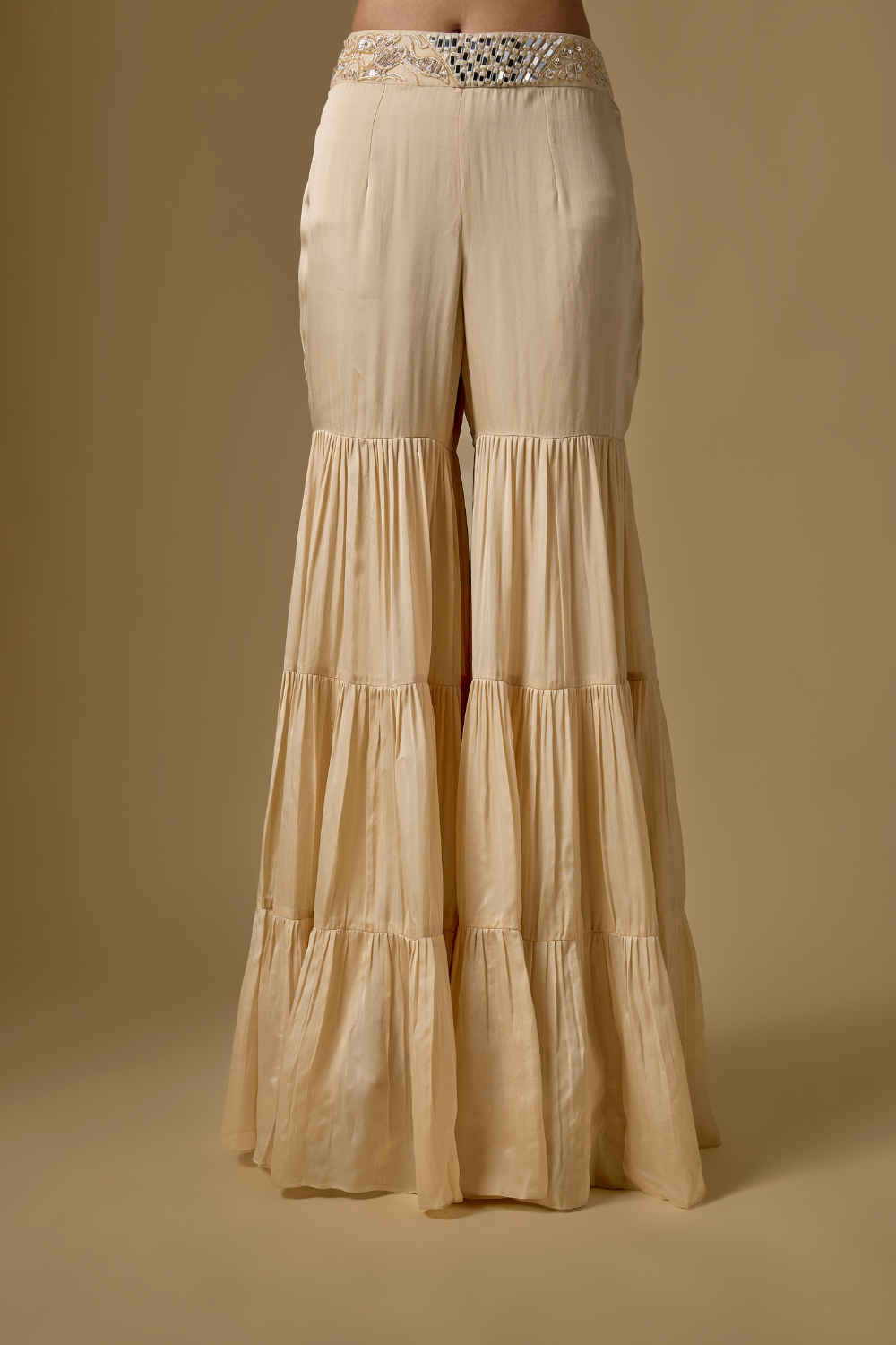 Currenta -Beige Sharara Short Cape Set with Zentangle Blouse