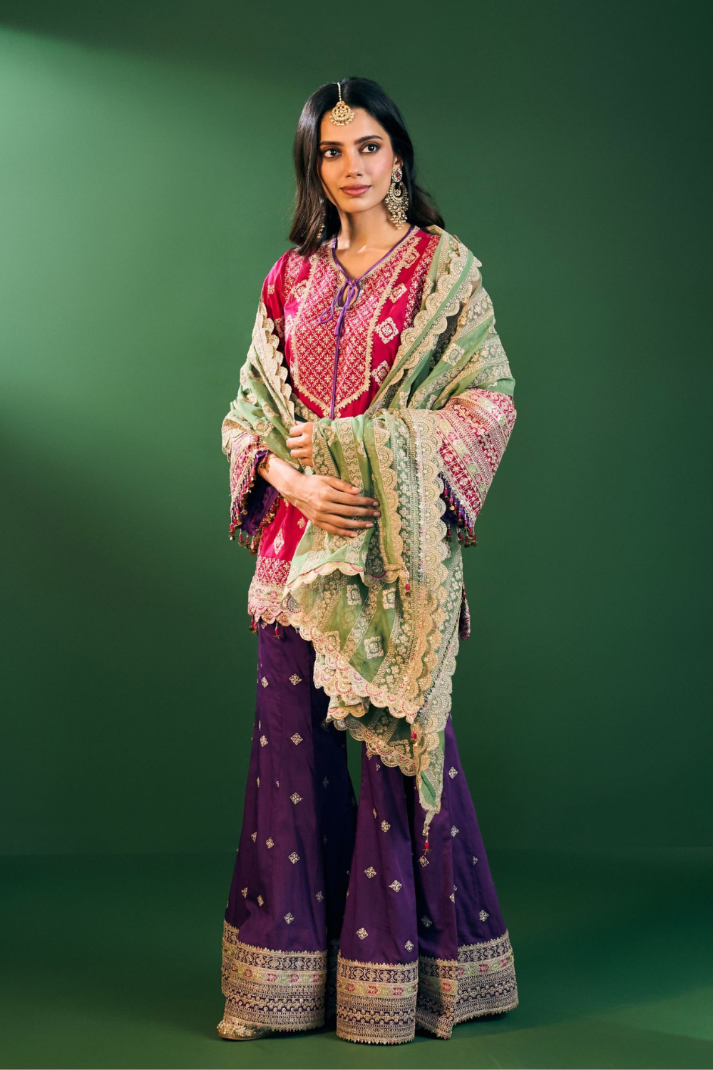 Hira Pima Satin Fuschia Kurta Set