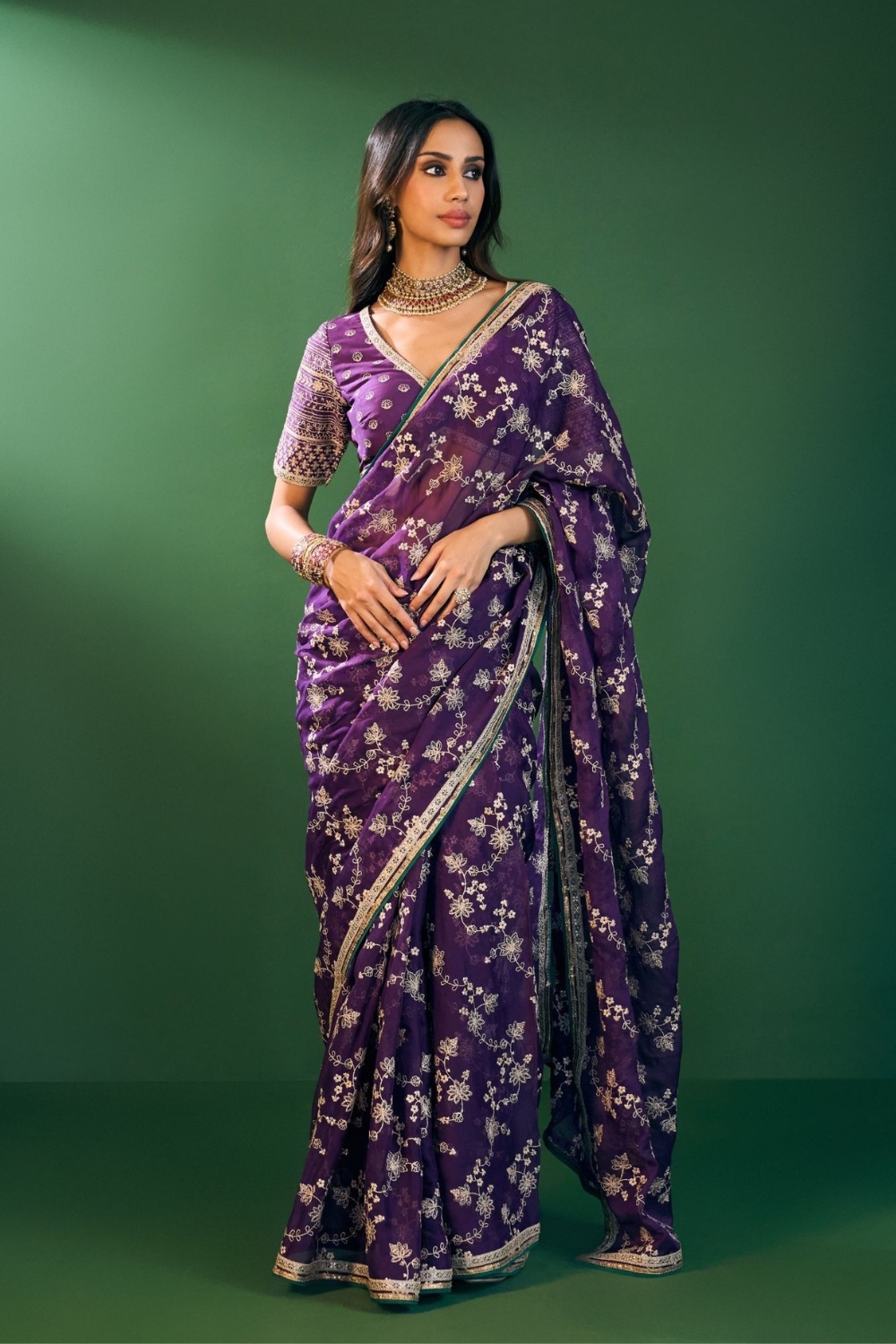Kavya Organza Purple Saree