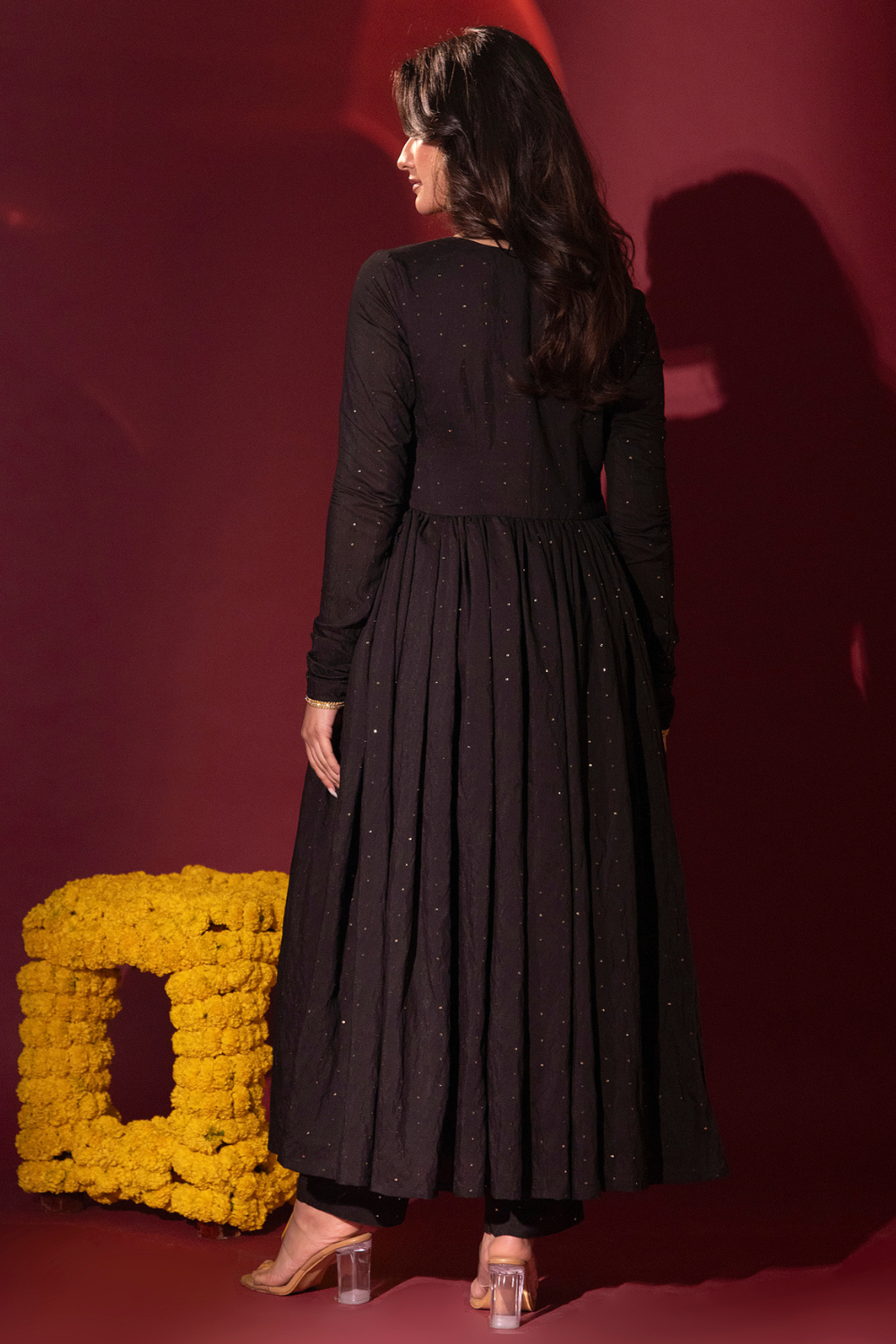 Black Chanderi Anarkali Set