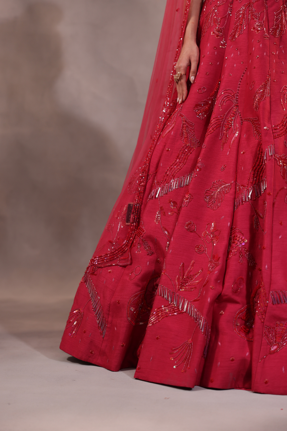 Cherry Pink Embroidered Lehenga Set of 3