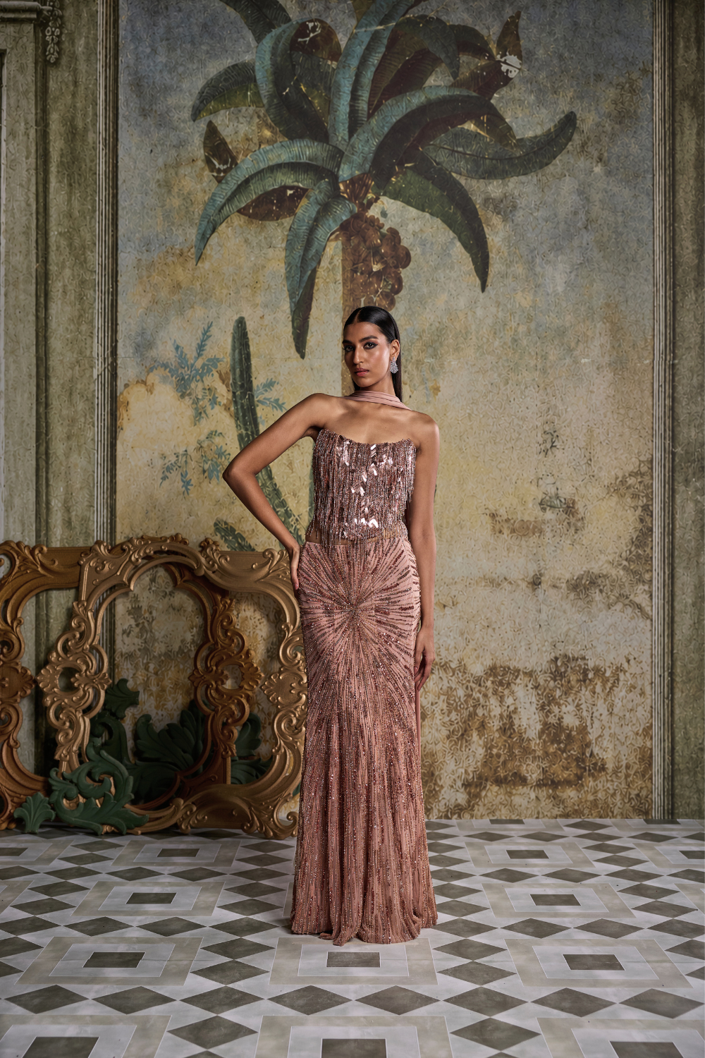 Copper Embellished Skirt Set