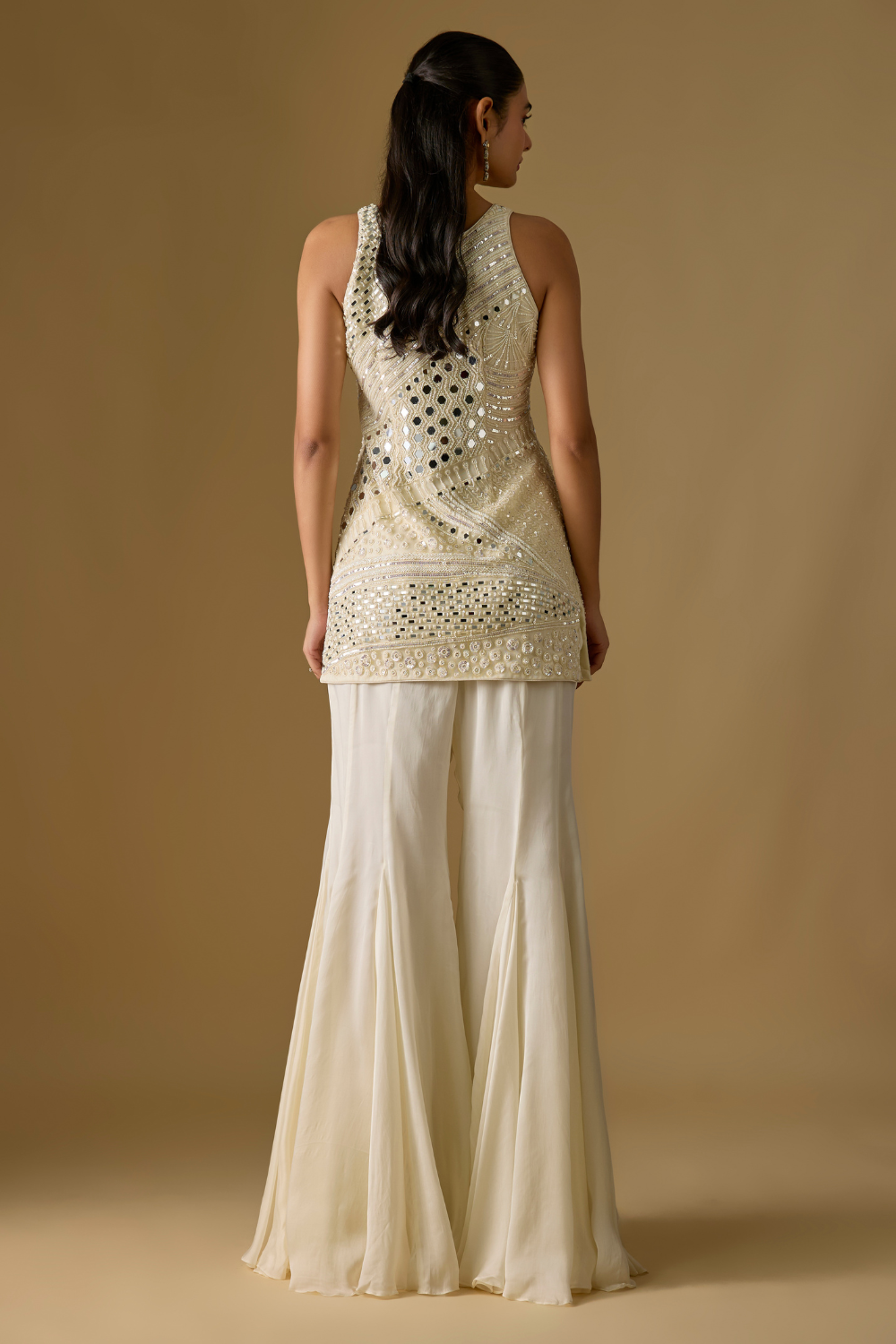 Pearl- Ivory Kurta with Plain Sharara and Zentangle Dupatta