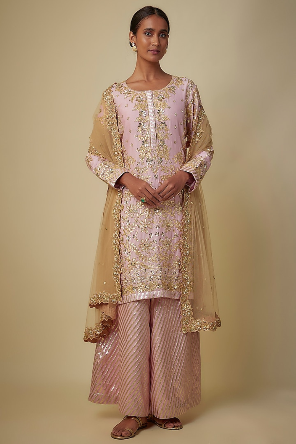 BABY PINK KURTA PANT AND DUPATTA SET