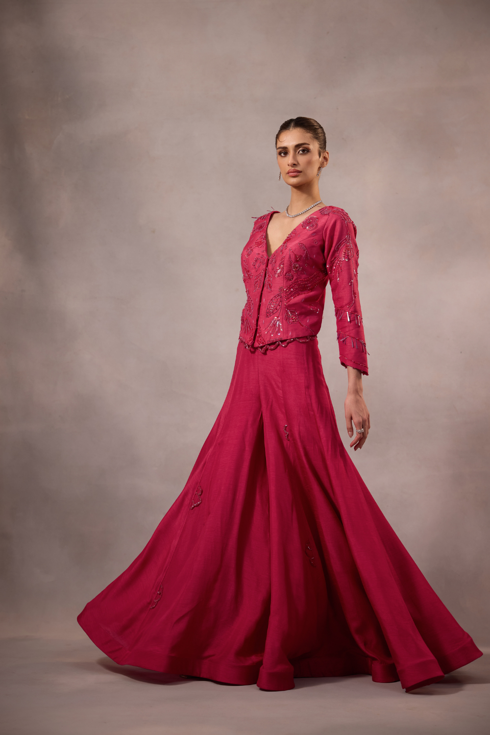 Cherry Pink Embroidered Sharara Set