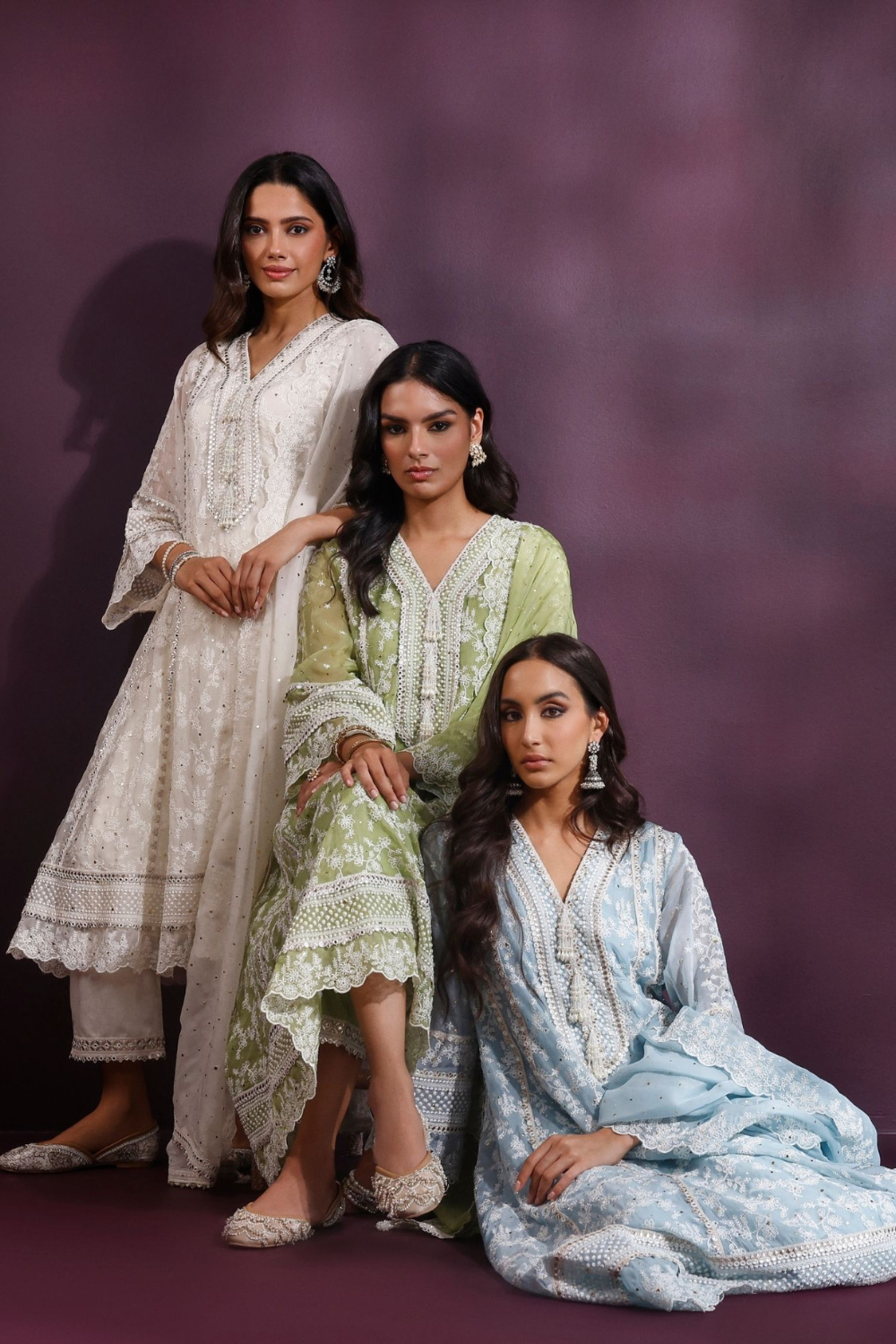 Rupa Organza Off White Anarkali Kurta with Pima Satin Off White Pant Set