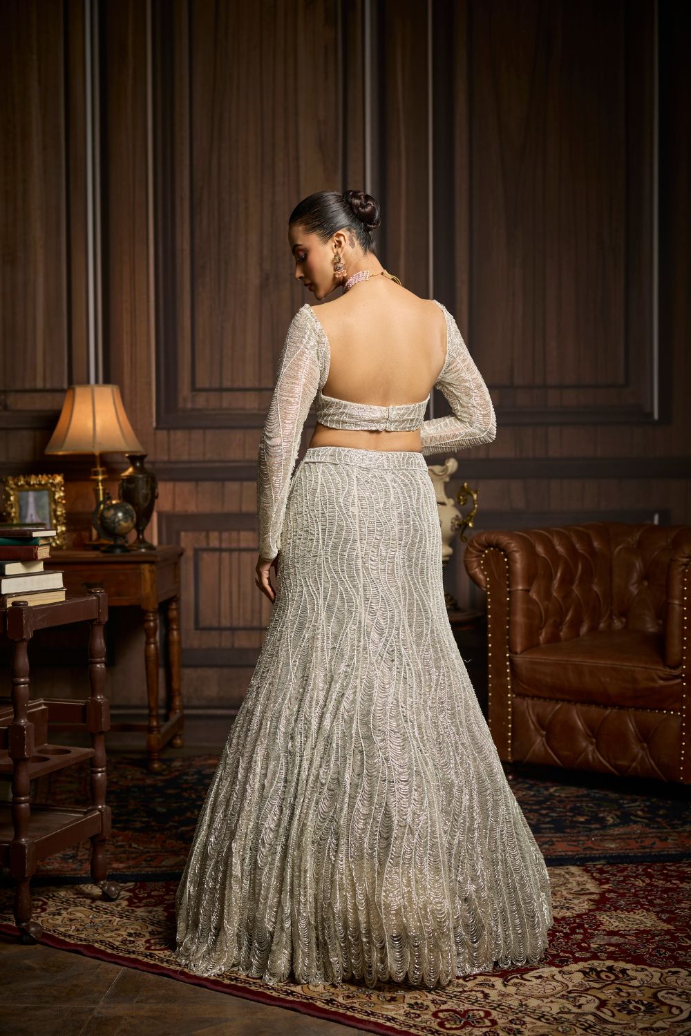 SILVER FULLY EMBELLISHED MERMAID SKIRT SET