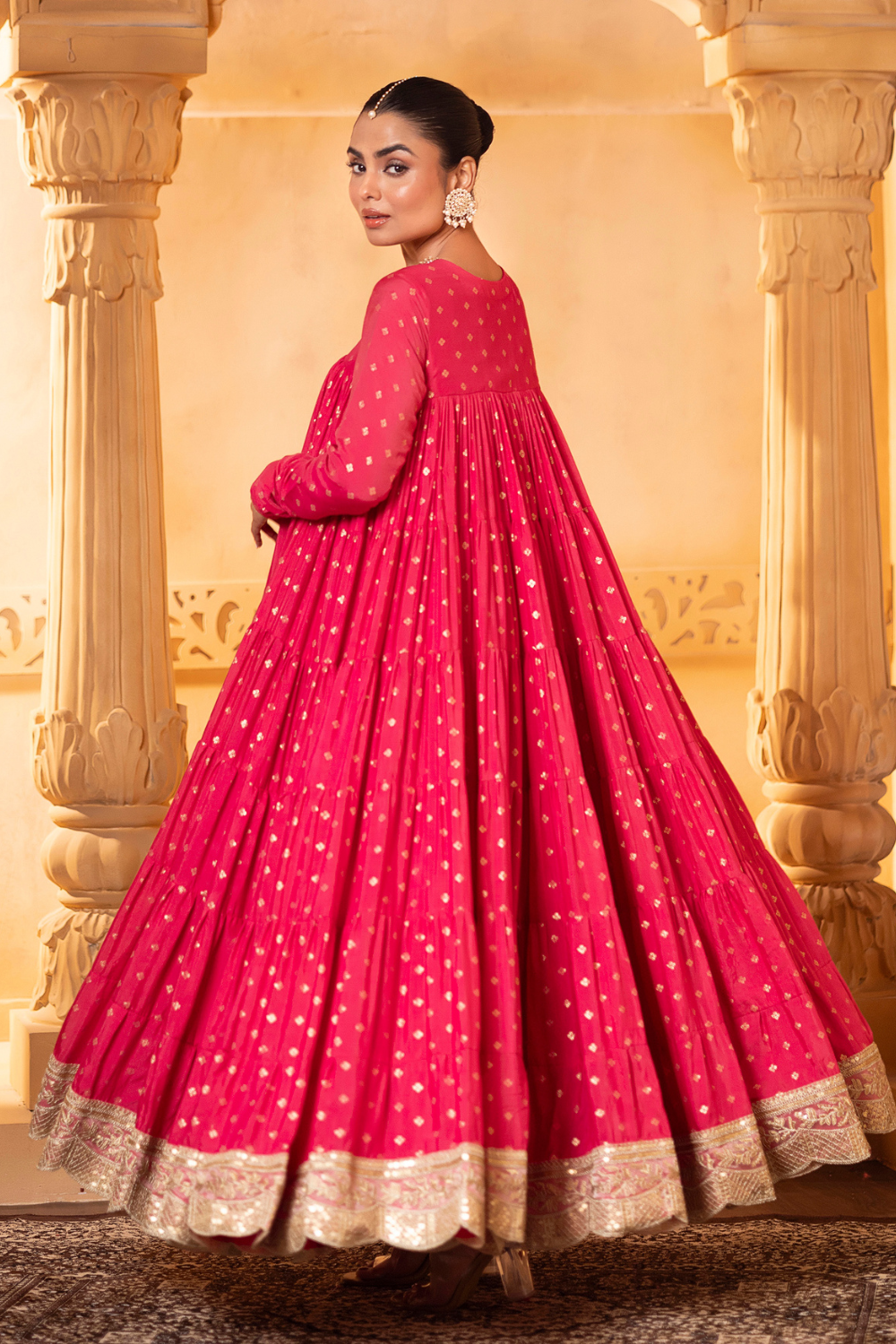 Pink Tiered Anarkali Set