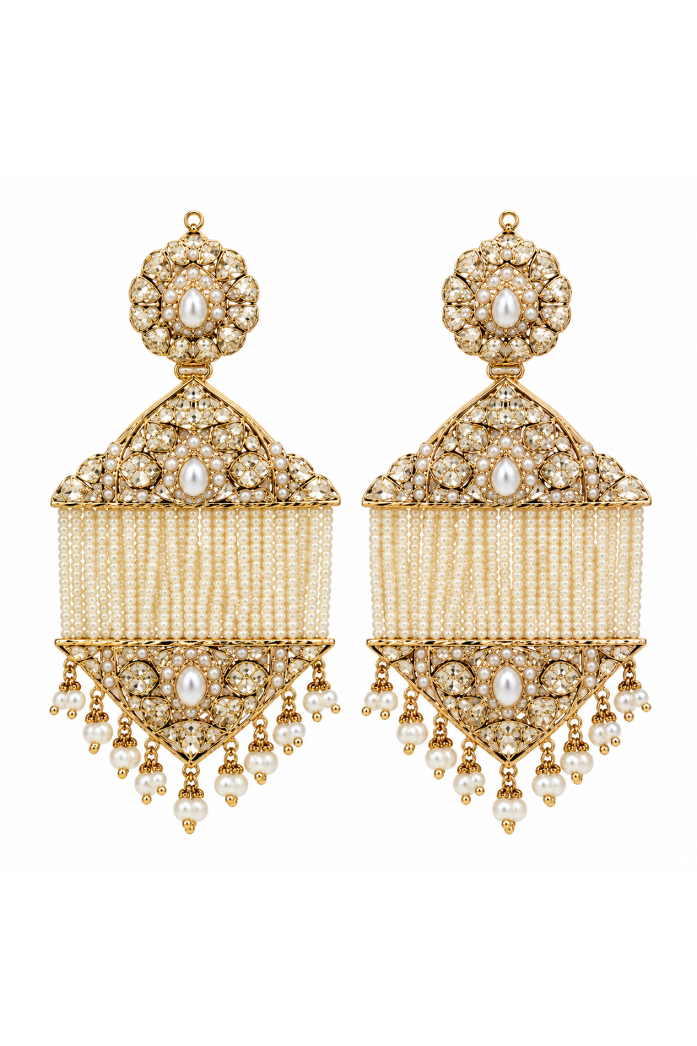 Jadau Pearl Tassel Statement Earrings