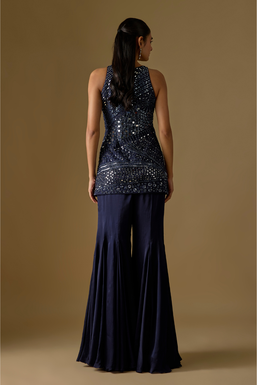 Marina- Navy bloue Kurta with Plain Sharara and Zentangle Dupatta