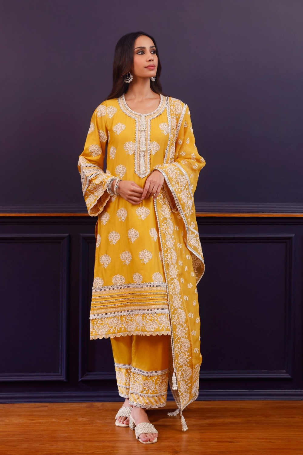 Reha Pima Satin Mustard Kurta Set
