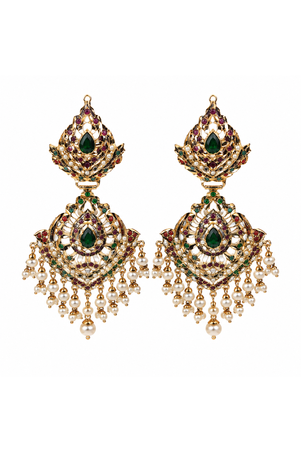 Multicolour Jadau Pearl Drop Earrings