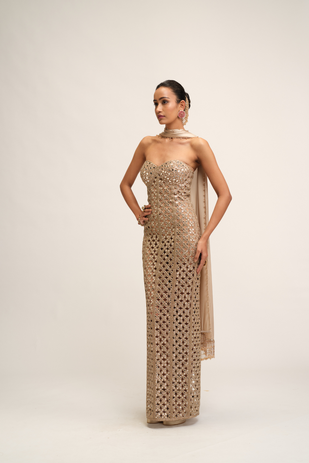 Light Beige Cutwork Dress Set