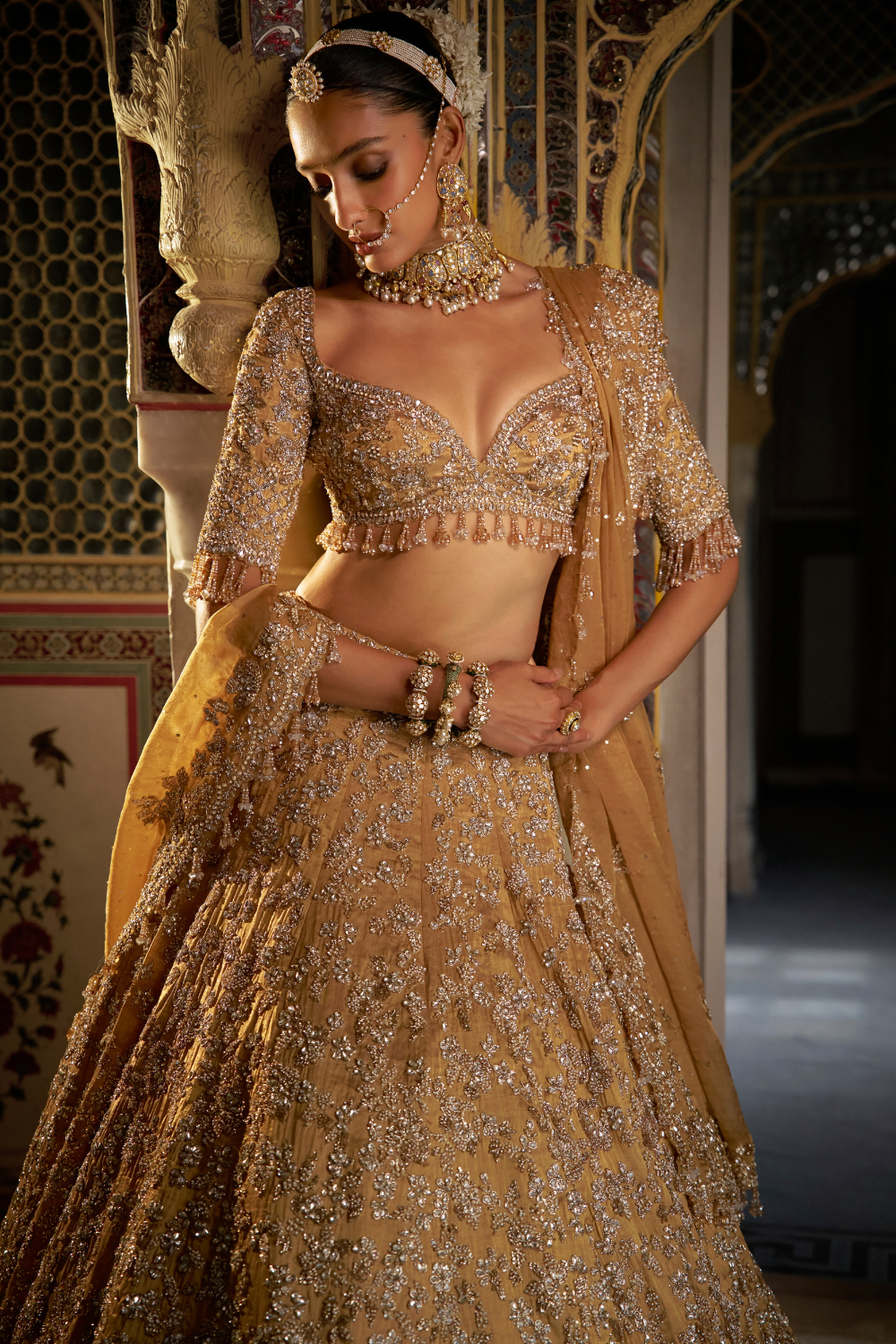 Gold Crystal Lehenga Set