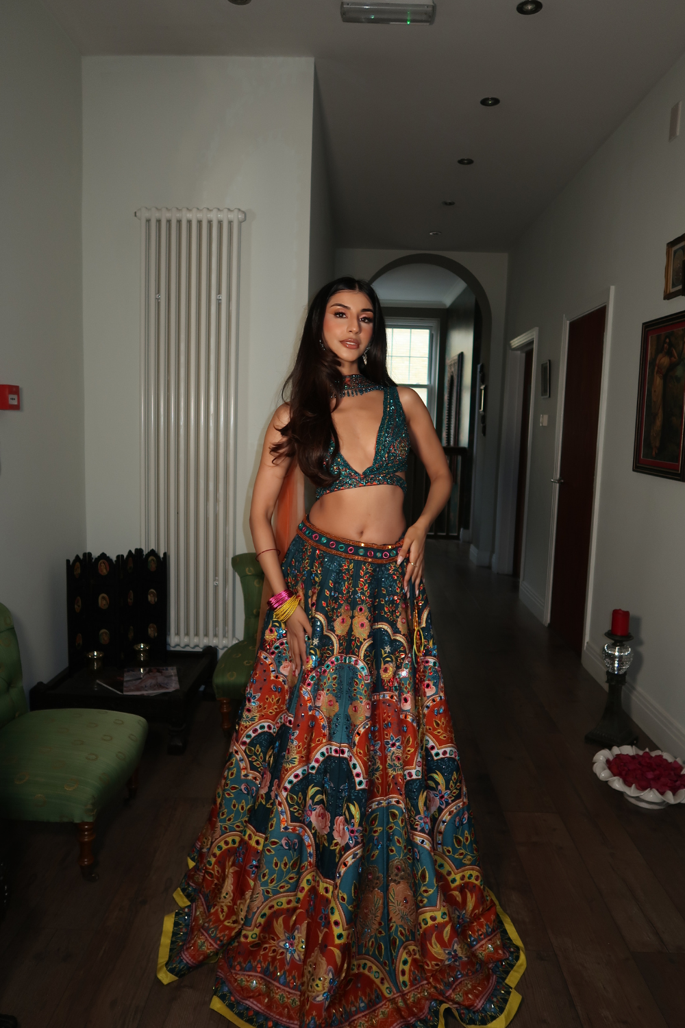 Arch in Teal Embroidered  Blouse And Lehenga Set