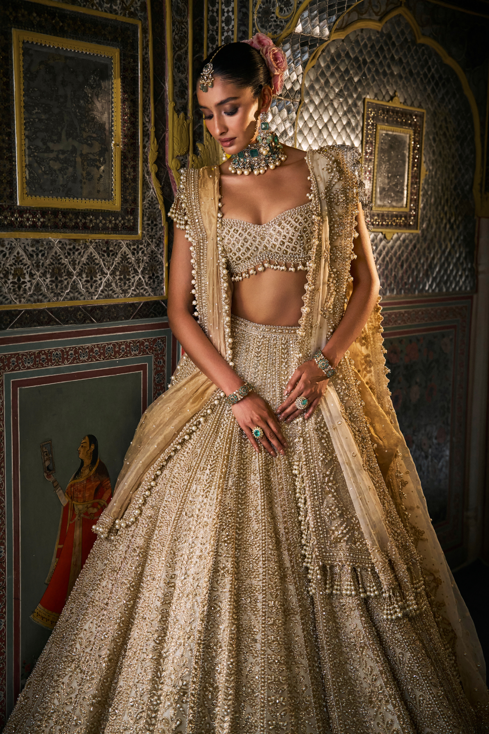 Ivory Gold Pearl Lehenga Set