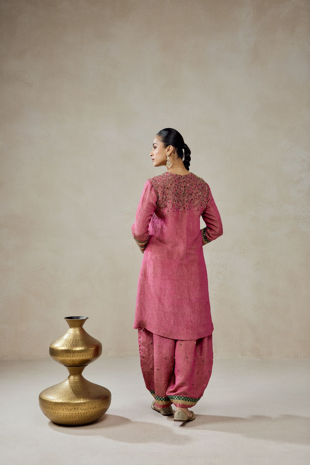 Rose Pink Crinkle Tissue Suit Salwar Set