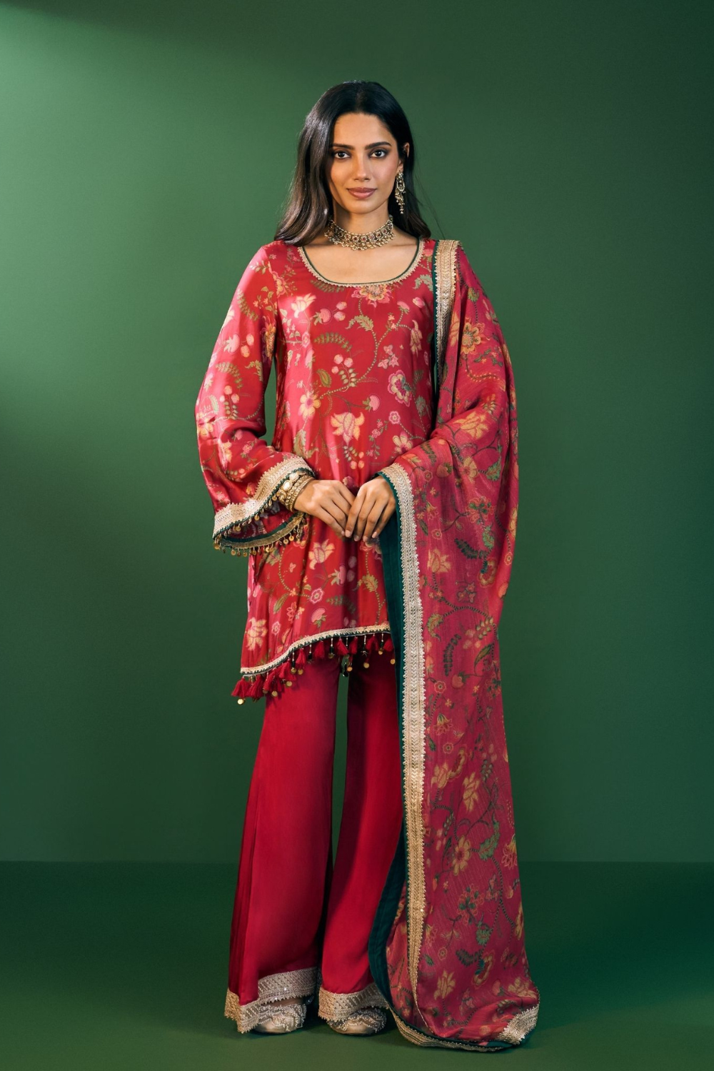 Arvi Cupro Satin Red Kurta Set