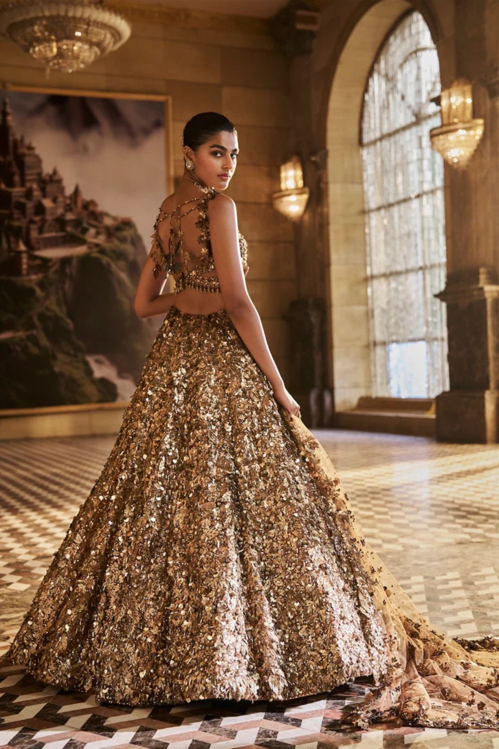 Metallic Gold 3D Lehenga Set