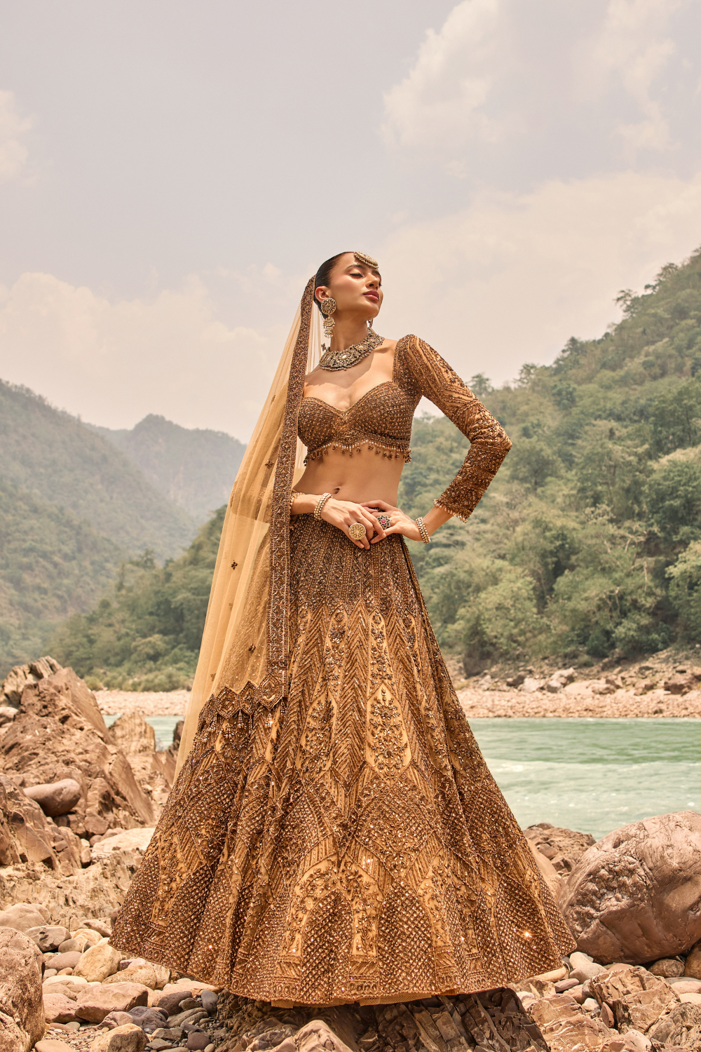 COPPER JEWELLED LEHENGA
