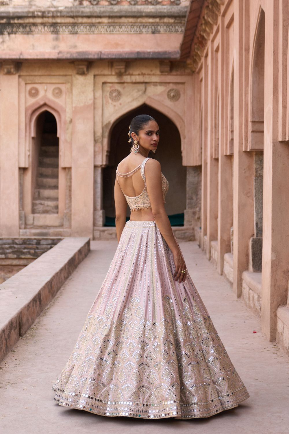 SEHAR — Soft Peach Raw Silk Lehenga Set