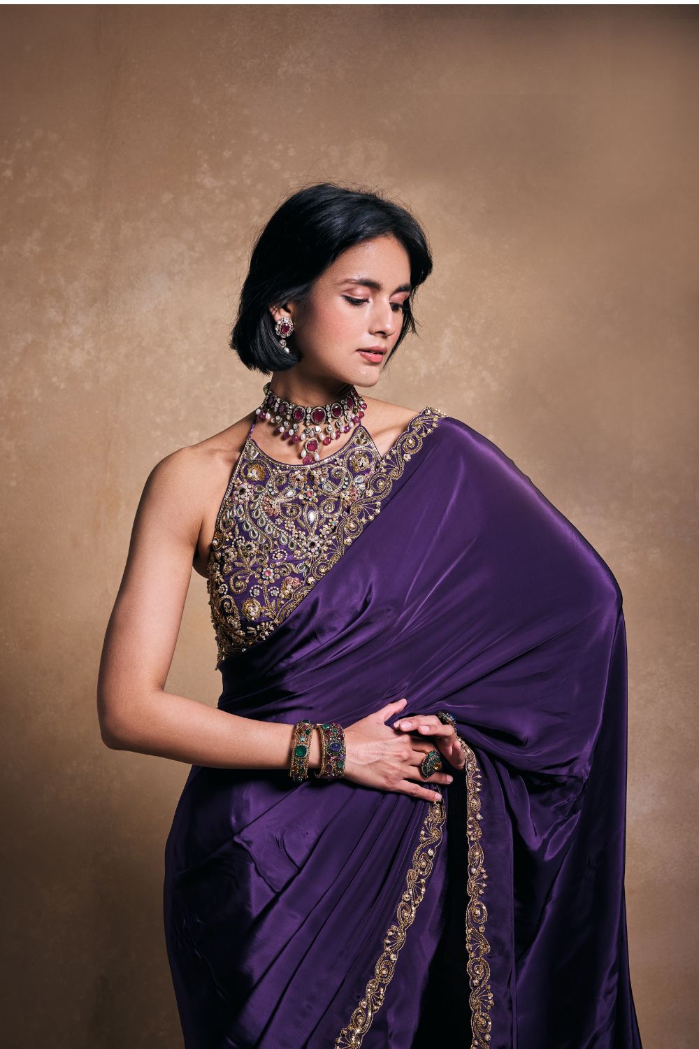 DEEP PURPLE CREPE  SAREE