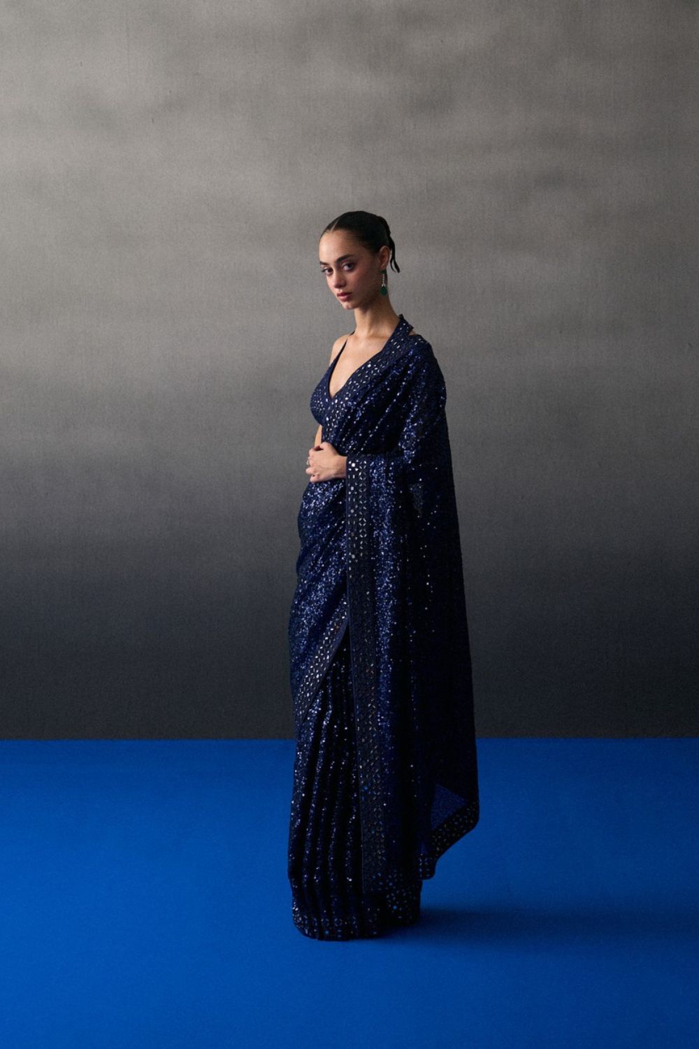 Midnight Blue Sequins Saree