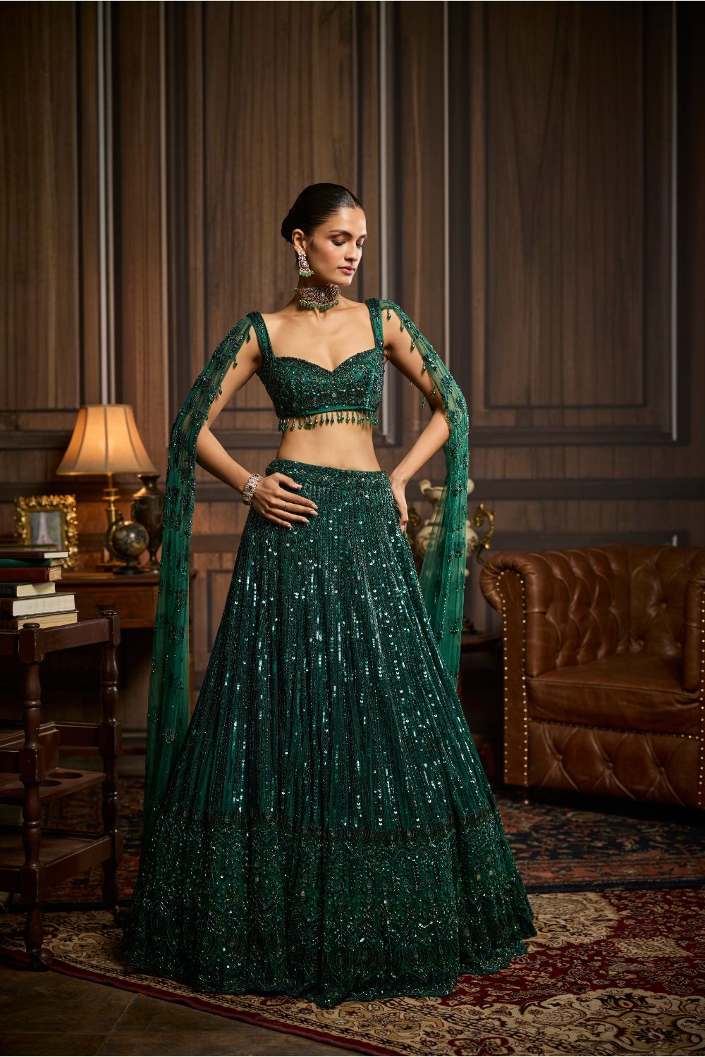 EMERALD GREEN EMBELLISHED LEHENGA SET
