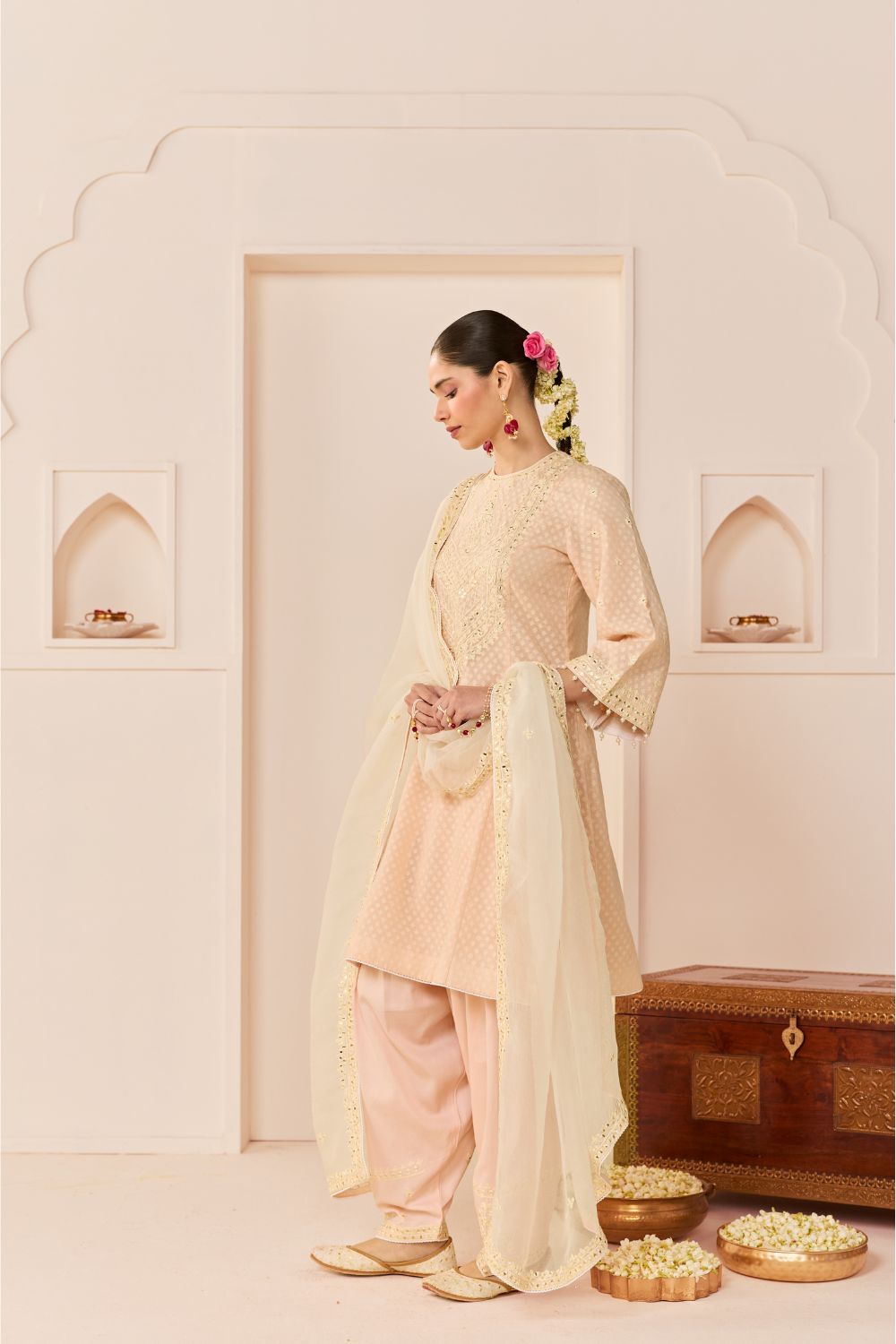 NIDA - CARNATION PINK SHORT CHOGA WITH FARSHI SALWAR AND DUPATTA