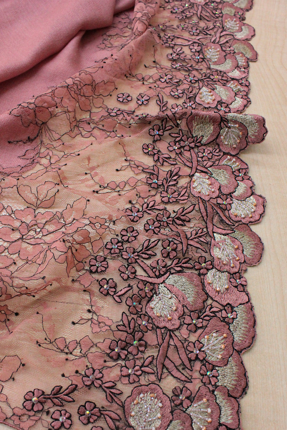 Dainty Petals | Embroidered Wool Silk Stole – Pale Mauve