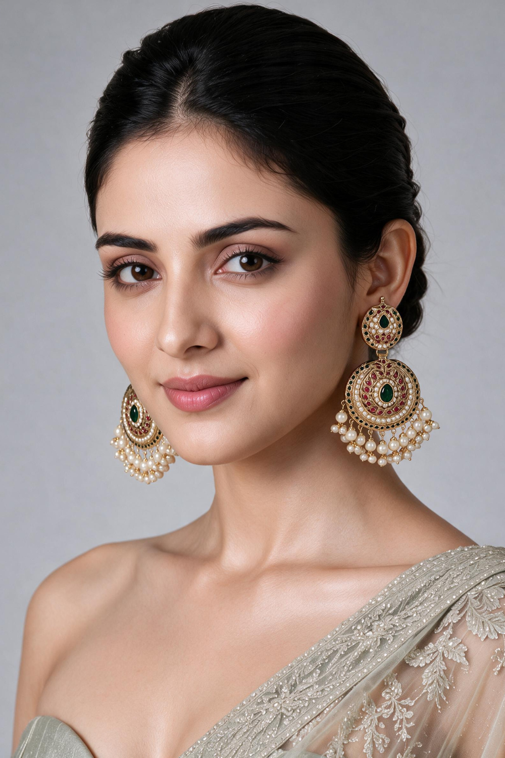 Jadau Pearl Embellished Circular Statement Earrings