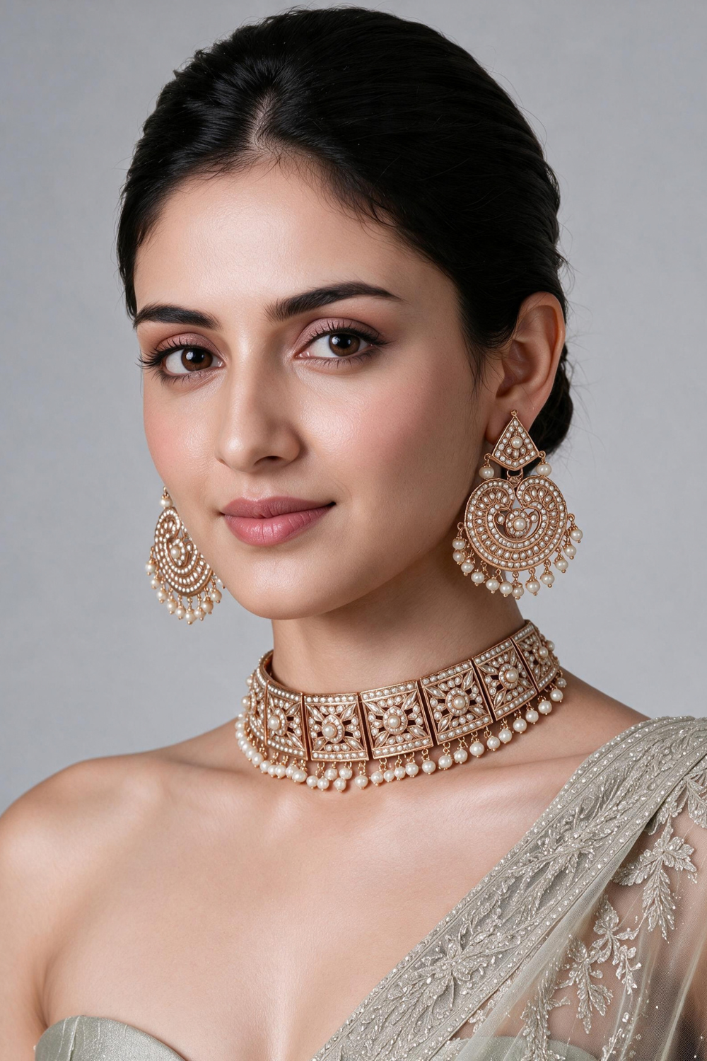 Gold Plated Handcrafted Jadau Necklace Set