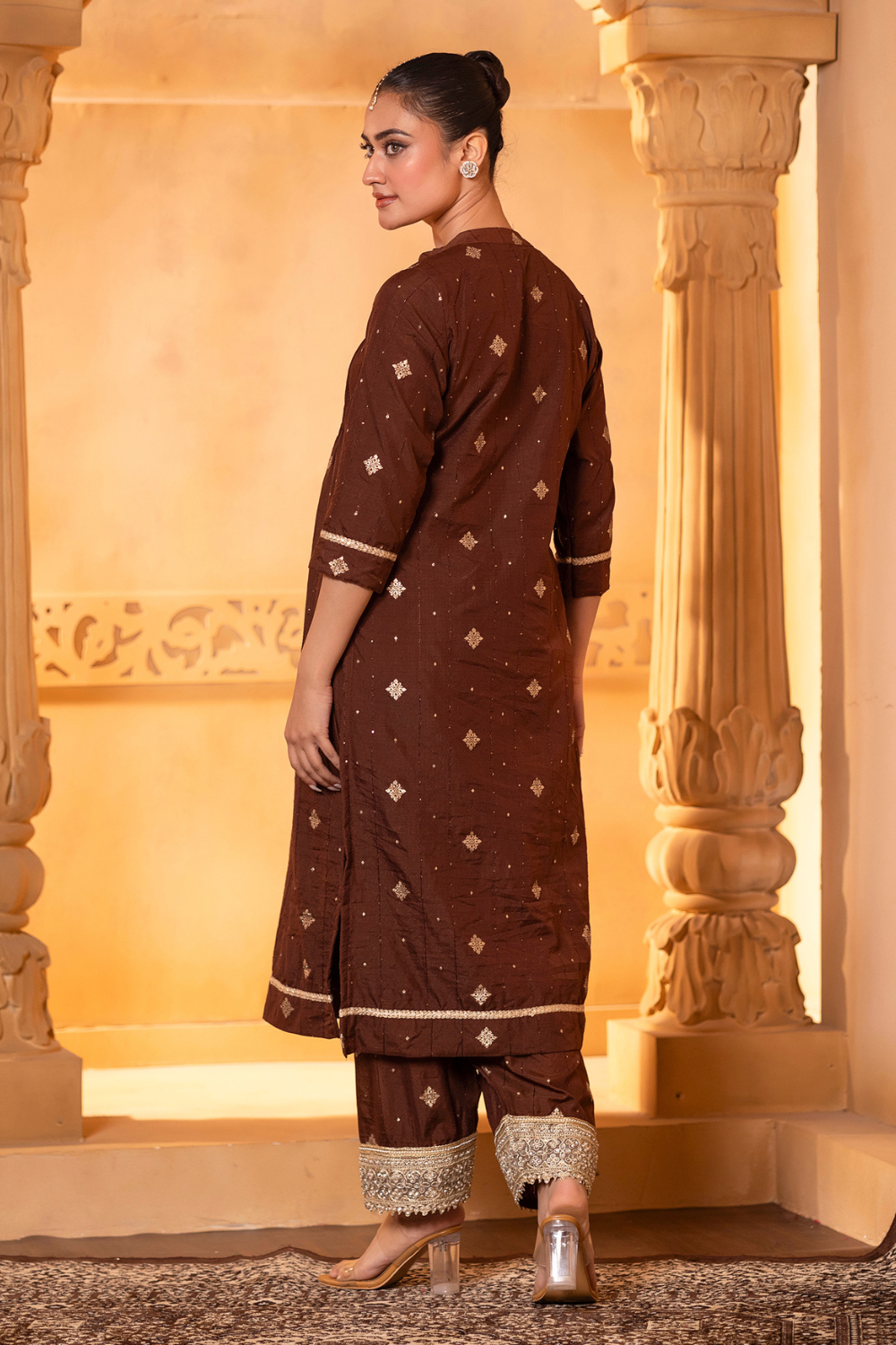 Brown Pintuck Kurta Set
