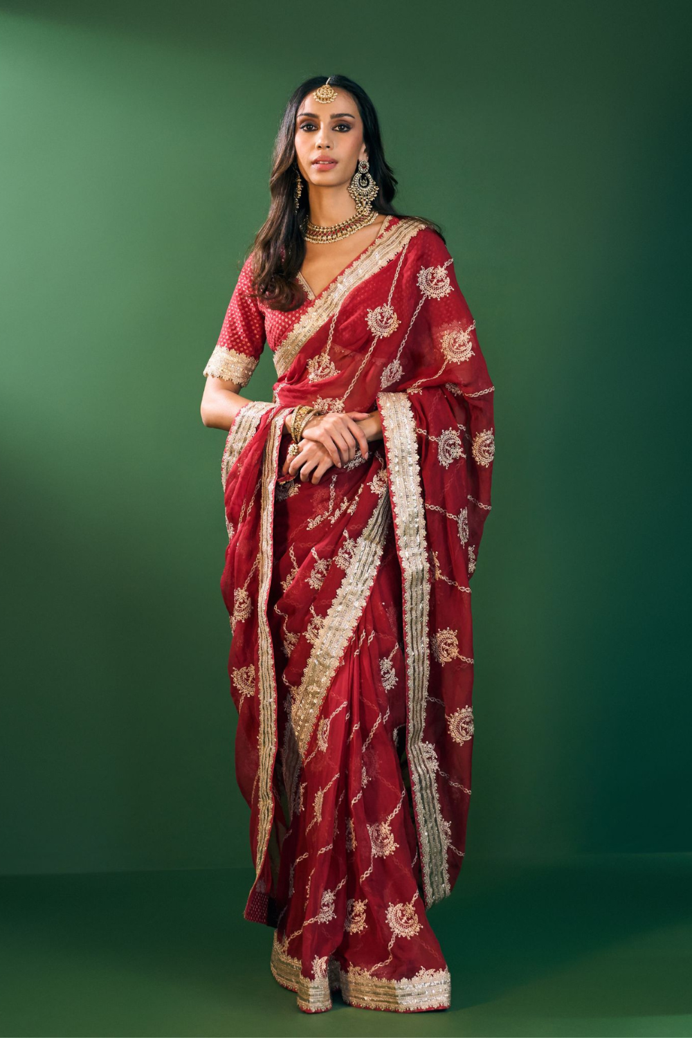 Kesa Organza Red Saree