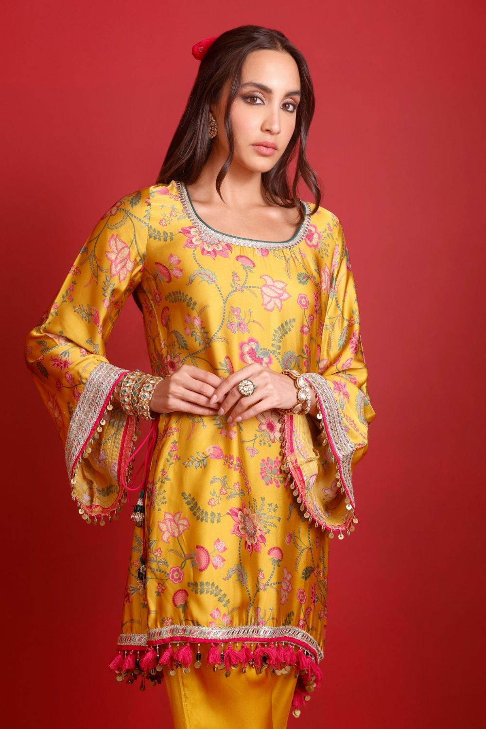 Arvi Cupro Satin Mustard Kurta Set