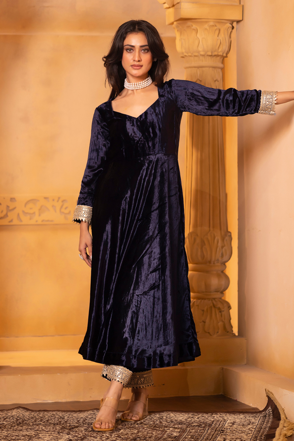 Navy Blue Anarkali Set