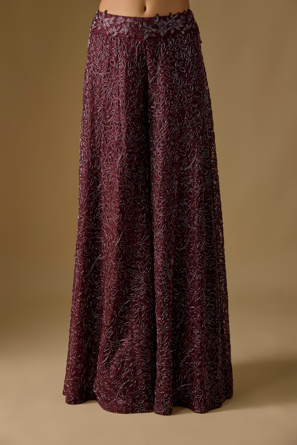 Navara- Wine Sharara with Corset Blouse and Long Cape