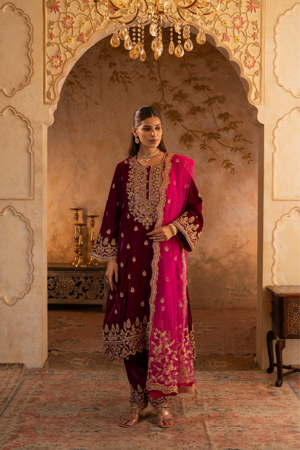 Dark Crimson Velvet Suit Set